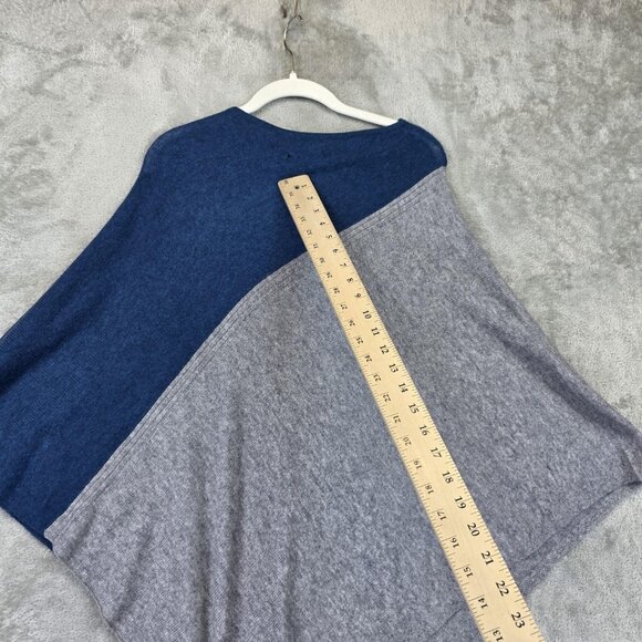 Celeste Poncho Womens One Size Blue Gray Wool Cashmere Blend Colorblock Knit - Picture 8 of 13